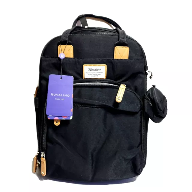 Ruvalino Diaper Bag Black Backpack All-in-One Baby Bags Large With Pad