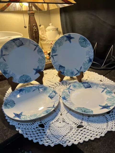 Royal Norfolk Shore Living Blue Shells Salad/Luncheon Plates--Set Of 4--8''