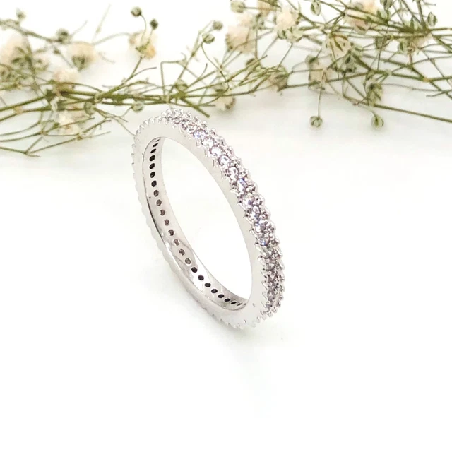 925 Argent Sterling Rond Coupe Zircone Mariage Anneaux pour Femme Anneau Bague
