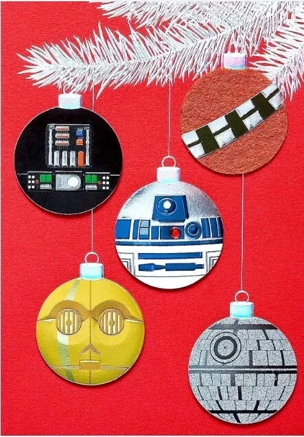 Star Wars Papyrus Holiday Christmas Cards Box 8 3D Ornaments Merry Force NEW