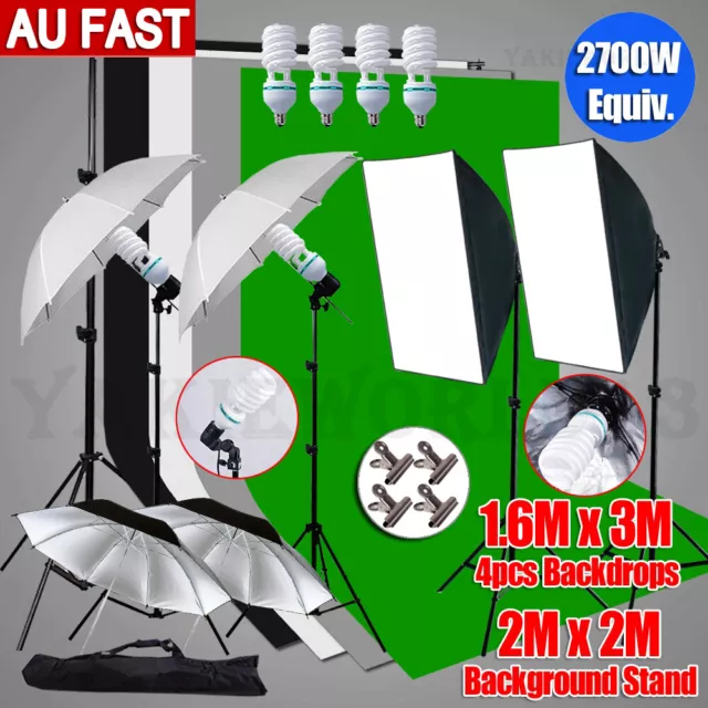 2700W Photography Soft Box Umbrella Light Photo Studio Lighting and Backdrop Kit