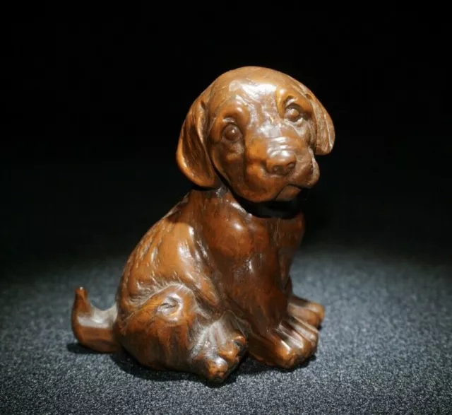 Collectible Old Boxwood handwork carve Japanese dog zodiac animal Statue netsuke