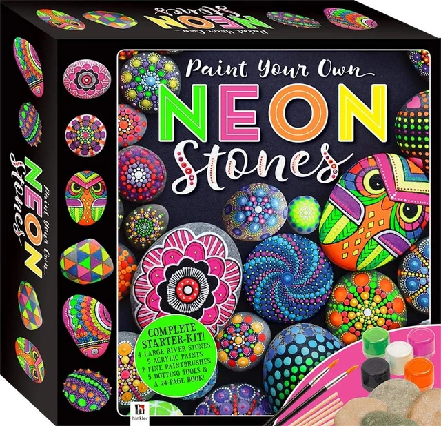 Juego de caja de piedras de neón Hinkler pinta tu propia caja kit de pintura roca