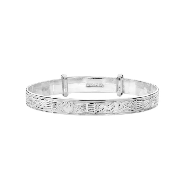 Sterling Silver Celtic Claddagh Expandable Newborn Baby Bangle | Christening