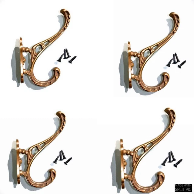 4 COAT HOOKS door solid brass furniture vintage age old style heavy 4 " deco B