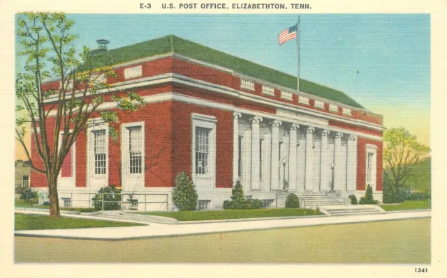 Elizabethton Tennessee Post Office Linen Postcard Unused