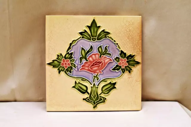Antique Tiles Art Nouveau Ceramic Majolica Saji Japan Architectural Decorativ"A7