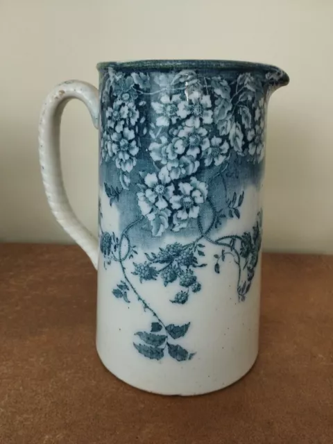 Antique Victorian Staffordshire Aesthetic, Flow Blue Jug or Pitcher - Bramble