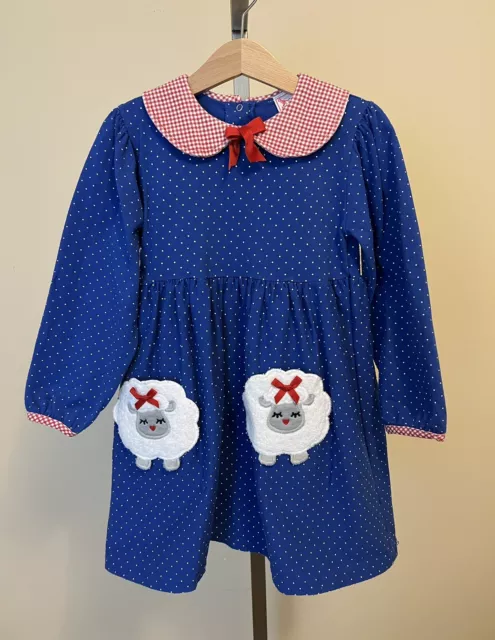 Vintage Buster Brown Girl Blue Polka Dot Sheet Pockets Dress Size 4