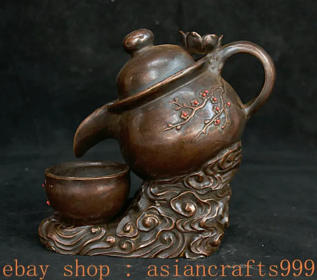 6,8" Markiert Alte China Rot Bronze Dynastie Blume Griff Teekanne Tasse Set