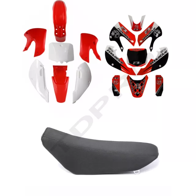 Plastics Fairing Decals Kit + Seat for Kawasaki KLX110 KX65 Pit Dirt Bike DRZ110