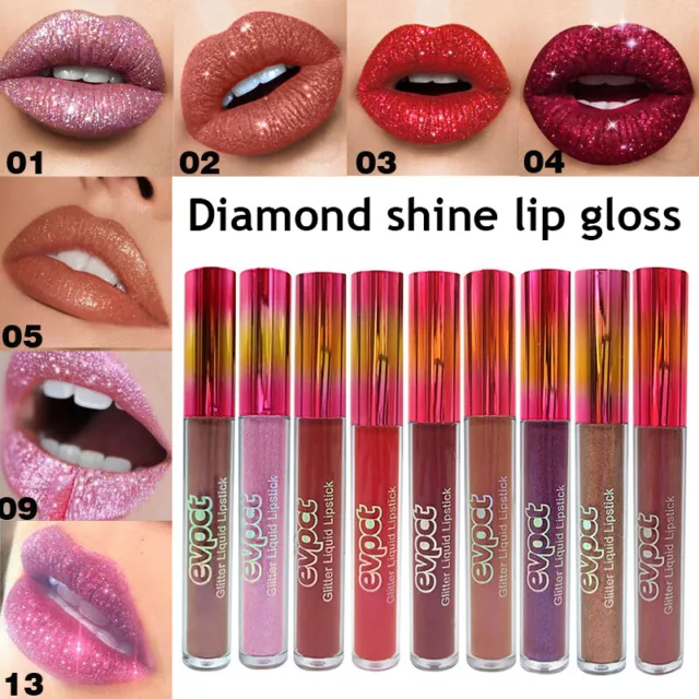 Liquid Lipstick Matte Glitter Lip Gloss Shimmer Diamond Moisturizing 15 Colors