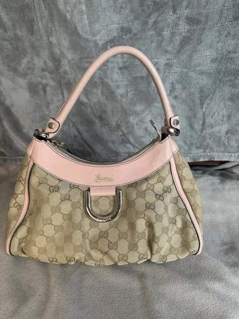 Authentic Gucci Pink D Ring Abbey Hobo Leather Logo Shoulder Bag