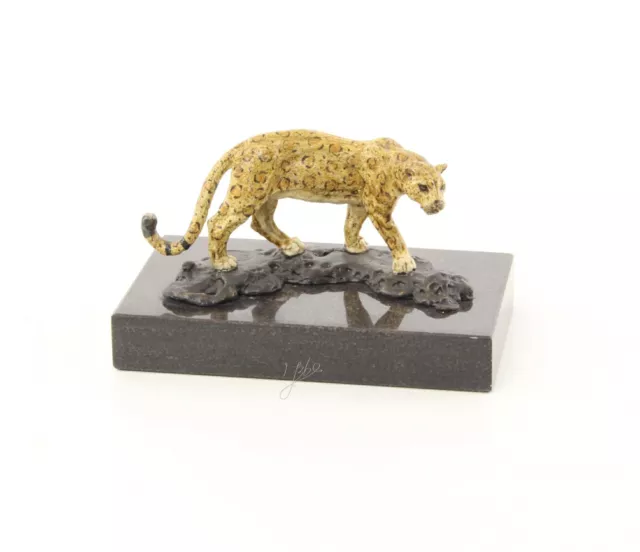 9973488-dss Escultura de Bronce Figura Natural Leopardo Color 7x8x13cm