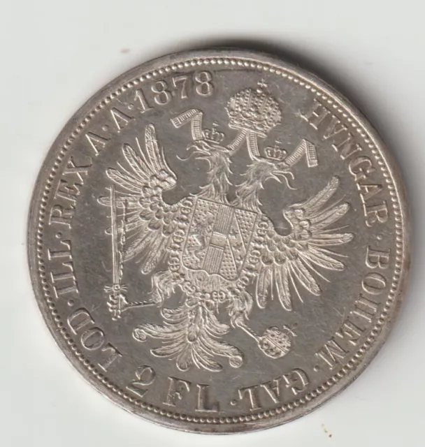 2 Gulden 1878 Österreich - Silber - 24,7g - 36mm - guter Zustand
