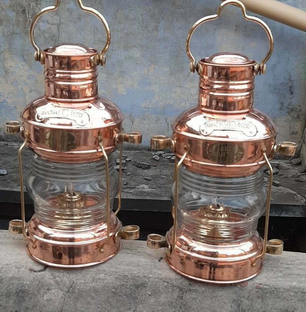 Messing Kupfer Anker Öllampe Nautik Maritime Schiff Laterne Bootslicht Lot von 2