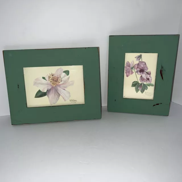Iris Floral Botanical Prints Picture Robins Egg Lilac Blue Green Boho Shabby Two
