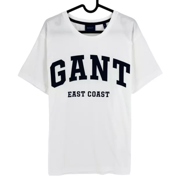 GANT Hommes Logo Blanc Ras Cou Manches Courtes T Shirt Taille XL