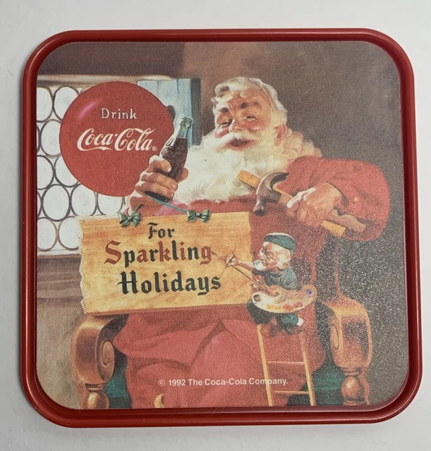 Coca-Cola Set of 4 Christmas Drink Coasters Vintage Rare 1992 Holiday Set
