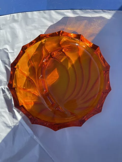 Viking Glass Ashtray # 6723 Persimmon Orange Round 8" Crescent