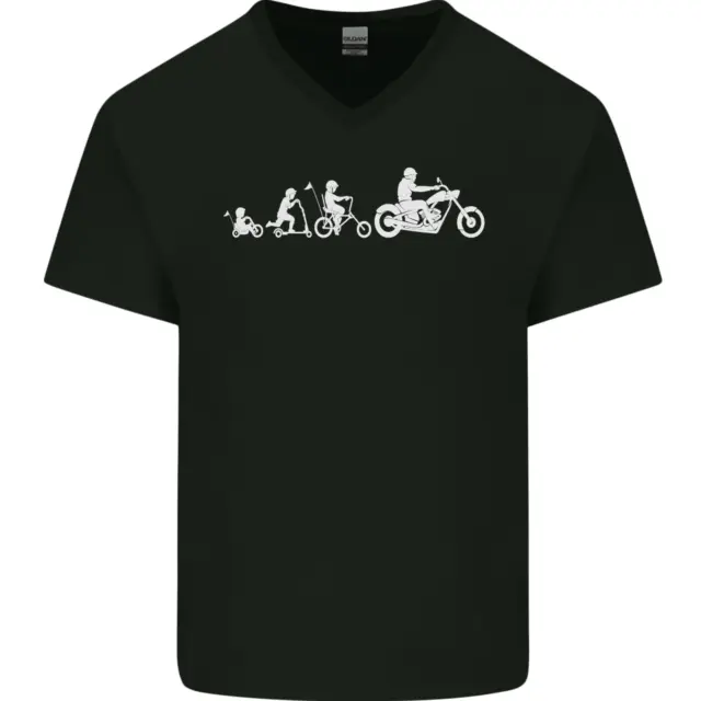 Evolution Motorcycle Motorbike Biker Mens V-Neck Cotton T-Shirt
