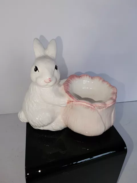 Vintage Japan White Bunny Rabbit Ceramic Figurine Egg Holder Easter Planter