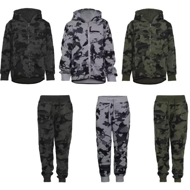 Kids Camouflage Print Jogging Bottoms or Hooded Top Teens Boys Tracksuit 3-14 Y