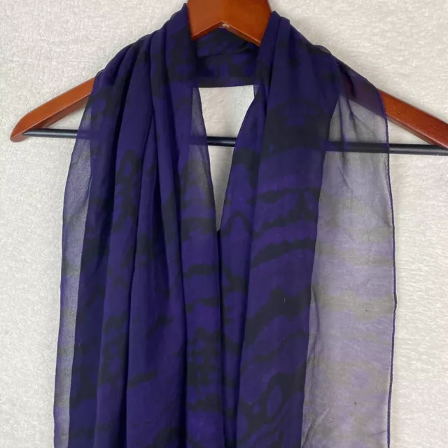 Michael Stars 100% Silk Oversized Womens Purple Printed Sheer Scarf 41” x 74”