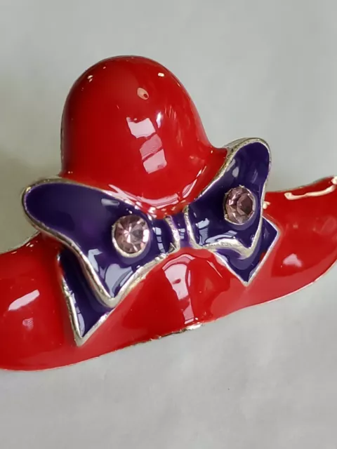 Red Hat Society Brooch Pin Purple Ribbon Bow With 2 Faceted Amethyst 2