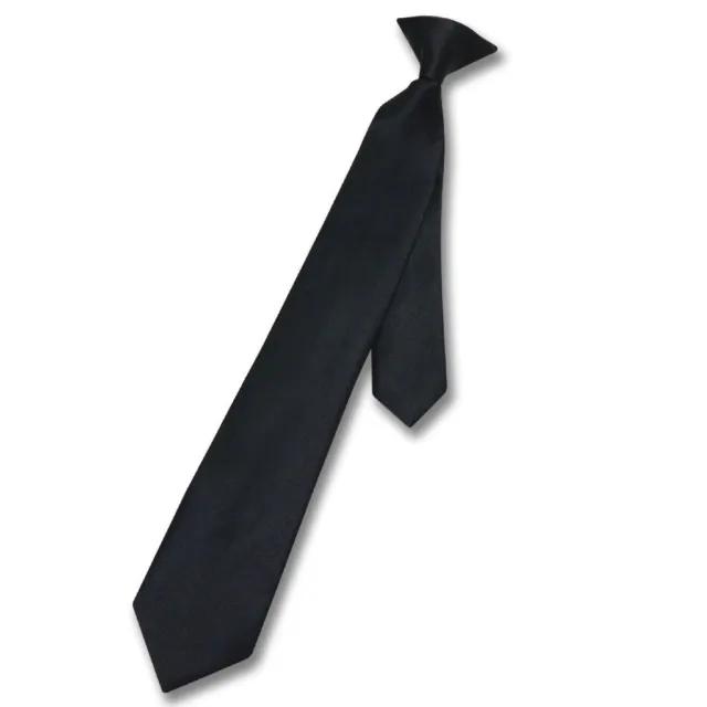 Vesuvio Napoli Boys CLIP-ON NeckTie Solid BLACK Color Youth Neck Tie