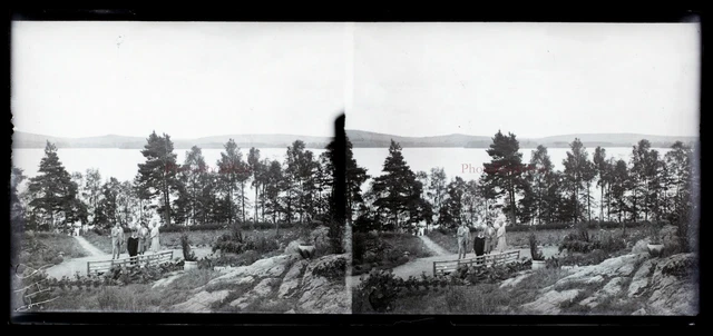Family Landscape c1930 Photo NEGATIVE Glass Plate Vintage VR16L7n10