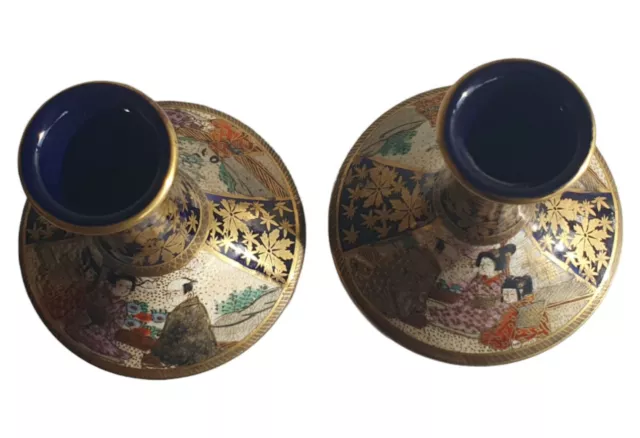 Pair of Antique Miniature Japanese Satsuma Vases signed Nambe, 10cm with stands 3