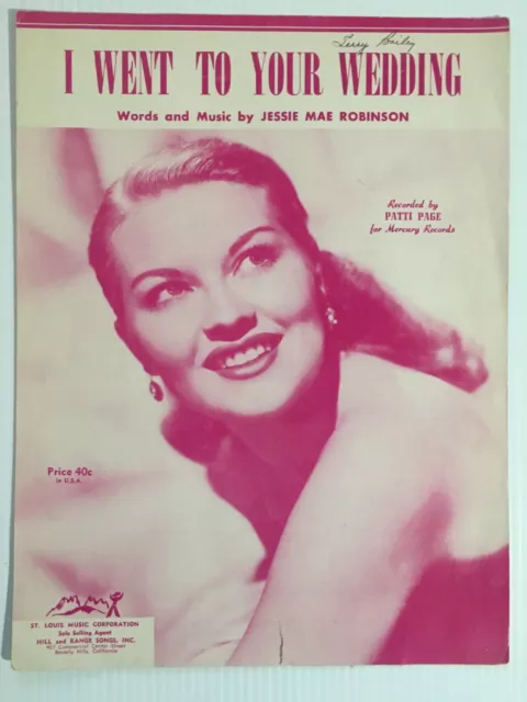 I Went to Your Wedding Jessie Mae Robinson Vintage Sheet Music 1952