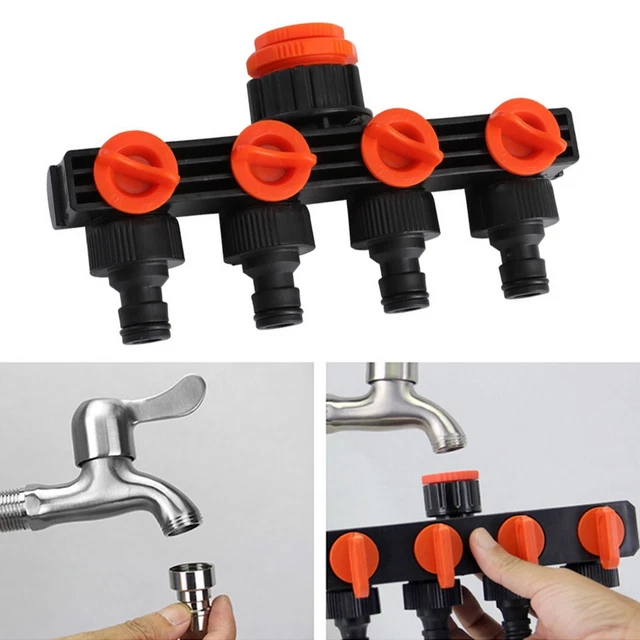 Distributeur Arrosage 4 Voies, Diviseur De Tuyau, Répartiteur De Robinet Avec Interrupteur De Commande Débit D'eau Réglable Et Verrouillable, Pour Connexion De 4 Appareils Robinet Exterieur Jardin