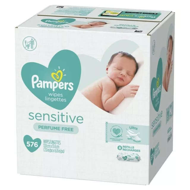 Pampers Sensitive Baby Wipes, Unscented, 8 Packs/72 Pack (PGC88529CT)