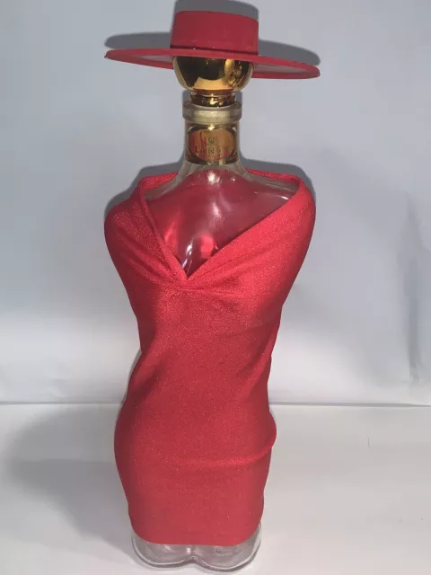 Landy Desir Cognac Empty Bottle Lady In A Red Dress Liquor Glass Decor With Hat