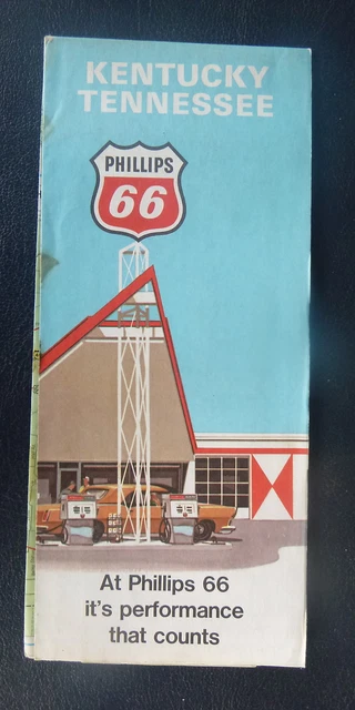 1971 Kentucky Tennessee  road map Phillips 66  oil  gas