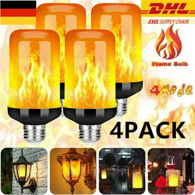 4X E27 LED Licht Fackel Feuer Lampe Flammen Effekt Glühbirne Flacker Birne Deko