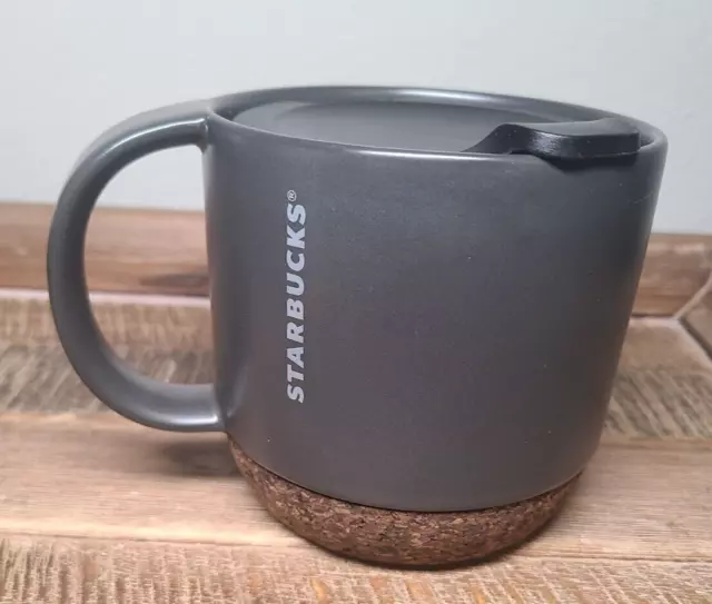 Starbucks 12 oz Coffee Mug Cup 2016 Black Matte Cork Bottom Travel Lid