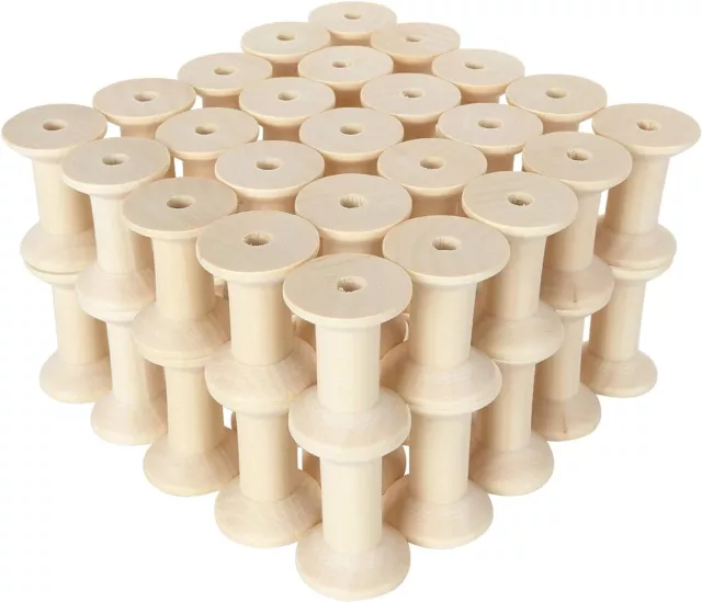 47 Pack Empty Wooden Thread Spools for Arts and Crafts, 0.75 x 1 In, 0.6 cm Hole