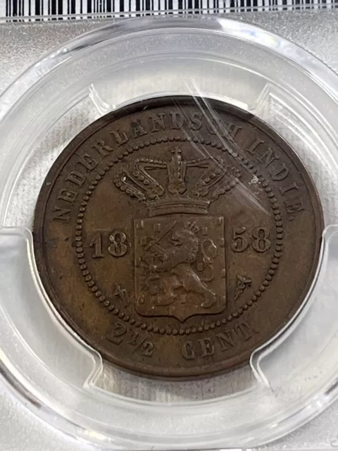 1858 Netherlands East Indies 2-1/2 Cents Graded AU 53 by PCGS