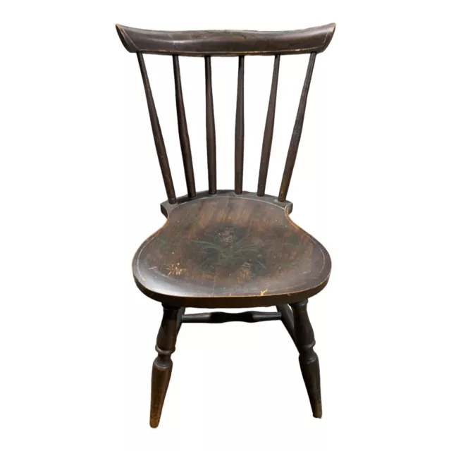 Antique Child's Floral Windsor Stick Back Chair Elm