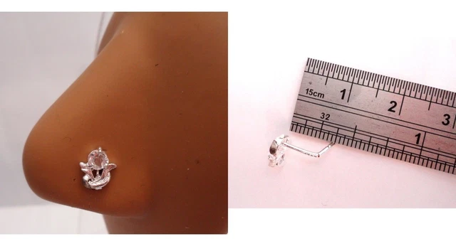 Nose Stud Pin Ring L Shape Post Clear CZ Crystal Dancing Flower 20g 20 gauge