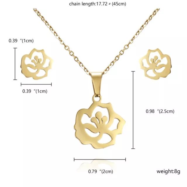 Women Gold Plated Stainless Steel Jewelry Set Pendant Necklace Earrings Wedding