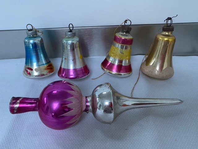 VINTAGE GLASS MERCURY Tree Topper 4 Ringing Bells CHRISTMAS DECORATIONS ...