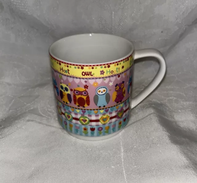 Owls Ceramic Coffee Mugs By Creative Tops Ltd. Colorful Mug Pastel Colors Hearts