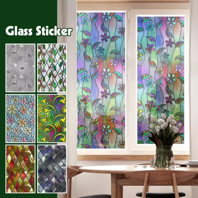 Static Cling Mosic Flower Stained Glass Window Sticker Film Privacy Decoration