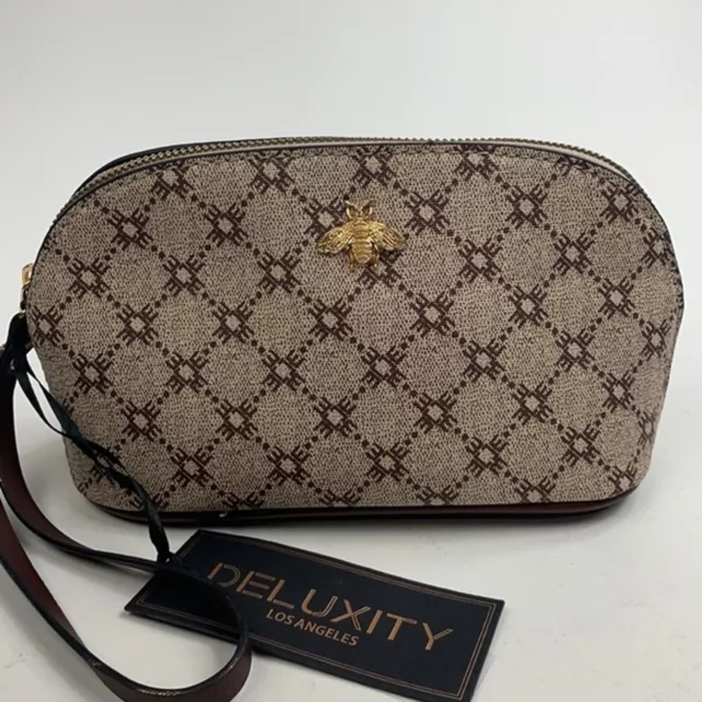 Deluxity Los Angeles Vegan Leather Cosmetic Bag Golden Bee NWT