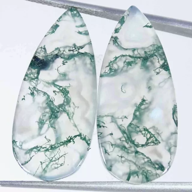 20.10Cts Natural Green Moss Agate Pear Pair Cabochon Loose Gemstone