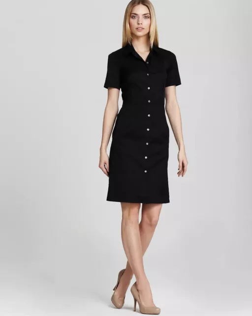 NWT $285 Theory Timandra Impeccable Collar Button Front Black Dress Size 8